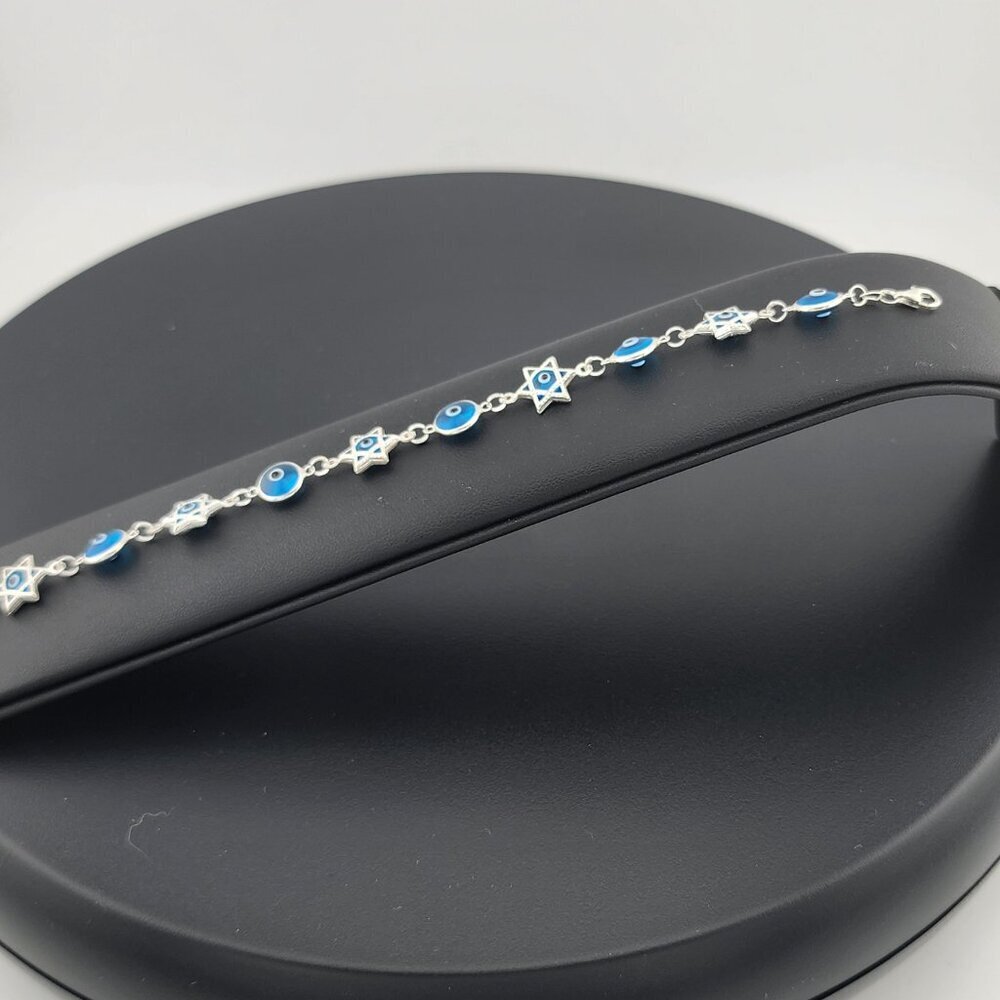 Sterling Silver 925 Multi Round & Star Evil Eye Bracelet – Protection & Style - Picture 7 of 13